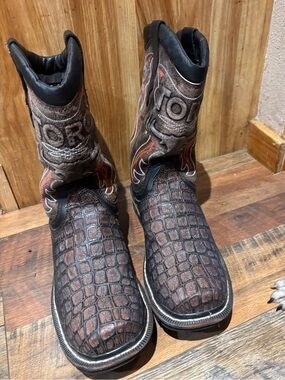 Toro steel toe crocodile type leather western work boots men size 11